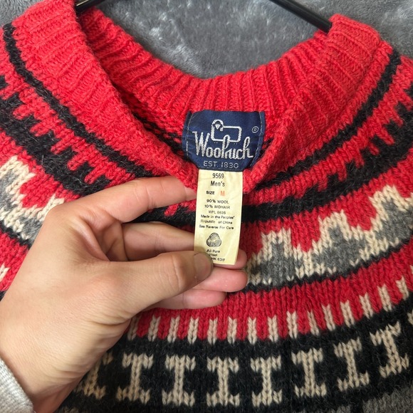 Vintage Woolrich Fair Isle Wool Mohair Nordic Motif Design Size Medium Red - Picture 3 of 7